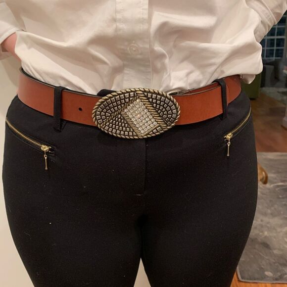 Chico’s Brown Leather & Crystals Belt sz M - Picture 1 of 3